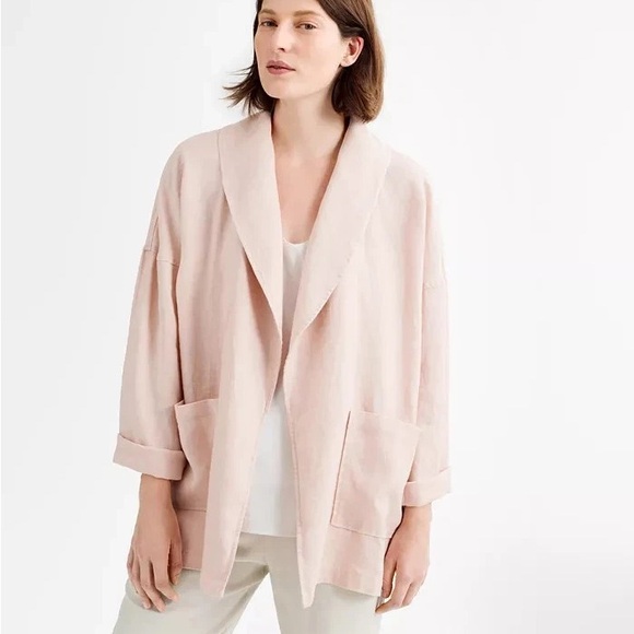 Eileen Fisher Jackets & Blazers - Eileen Fisher Organic Linen Blush Pink Shawl Collar Open Front Jacket Blazer S